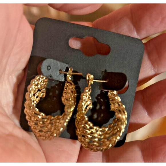 6 Braided Strand Twisted Gold Tone Earrings - Picture 5 of 11